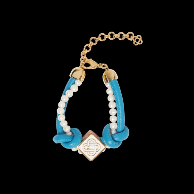 Blue Knotted Pearl Bracelet