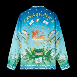 Casablanca Caviar Club Cuban Collar Silk Shirt