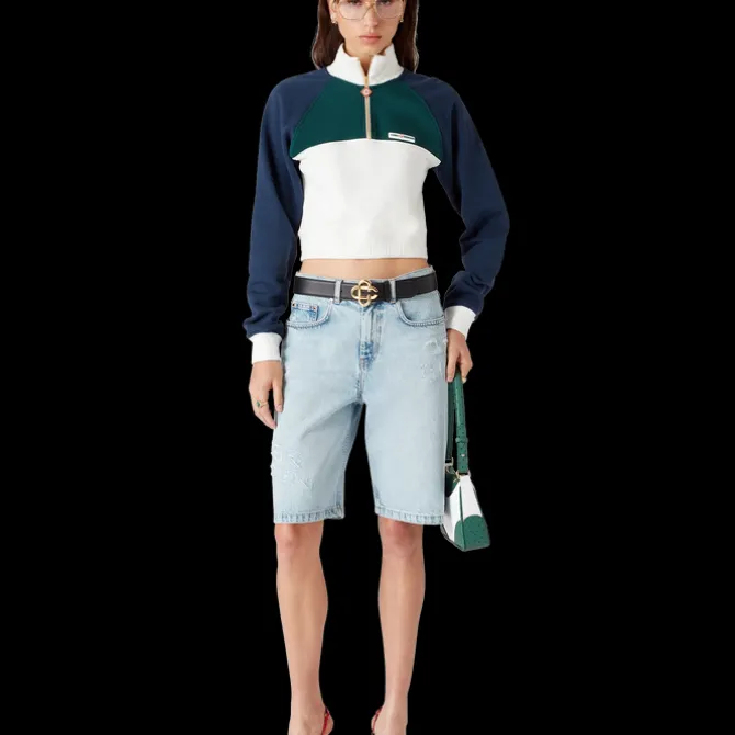 Colourblock Quarter Zip Cropped Sweatshirt