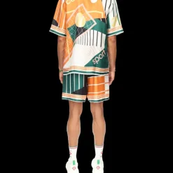 Court Abstrait Short Sleeve Silk Shirt