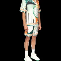 Court Abstrait Short Sleeve Silk Shirt