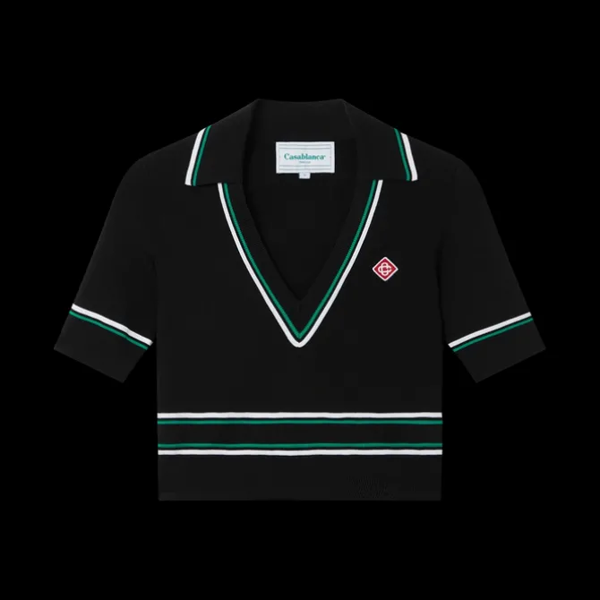 Cropped Knit Polo Shirt