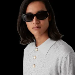 Crystal Monogram Knit Polo Shirt