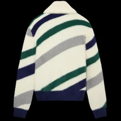 Diagonal Striped Fluffy Zip Up Jumper