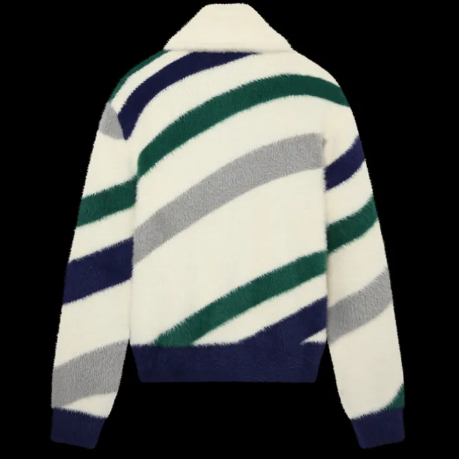 Diagonal Striped Fluffy Zip Up Jumper