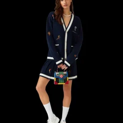 Embroidered Motif Wool Cashmere Pleated Skirt