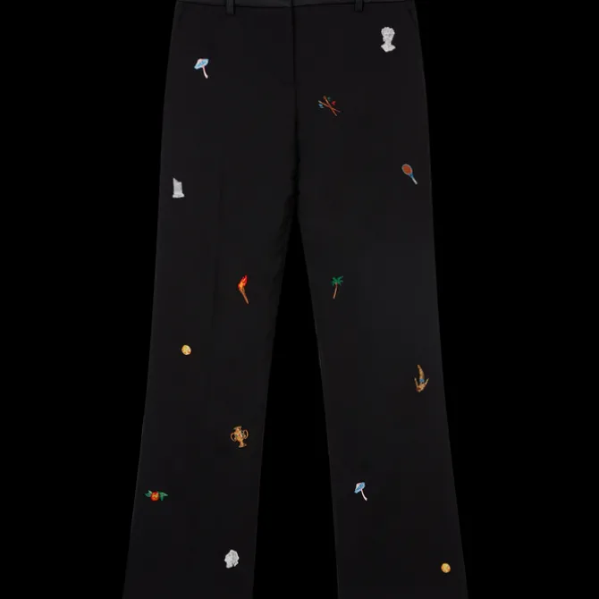 Embroidered Motif Wool Tailored Trousers