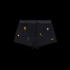 Embroidered Motif Wool Tailored Shorts