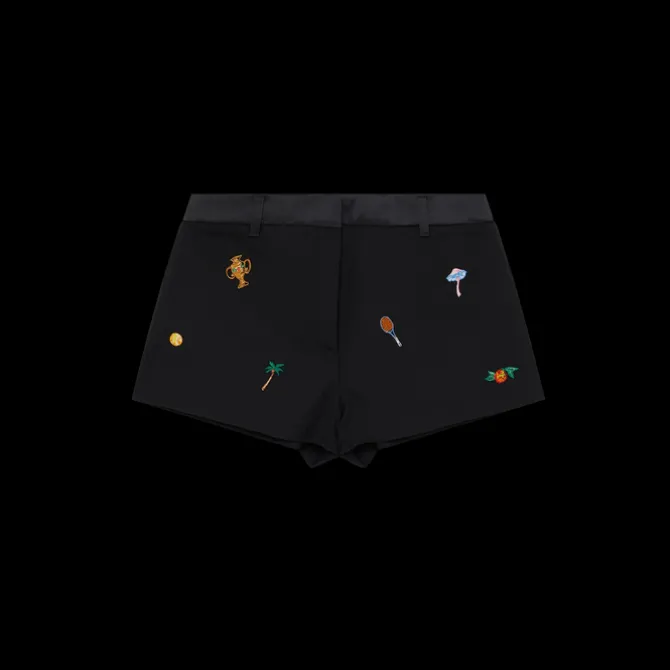 Embroidered Motif Wool Tailored Shorts