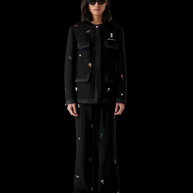 Embroidered Motif Wool Tailored Trousers