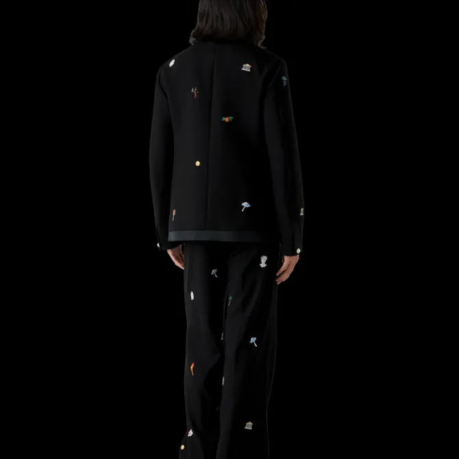 Embroidered Motif Wool Tailored Trousers