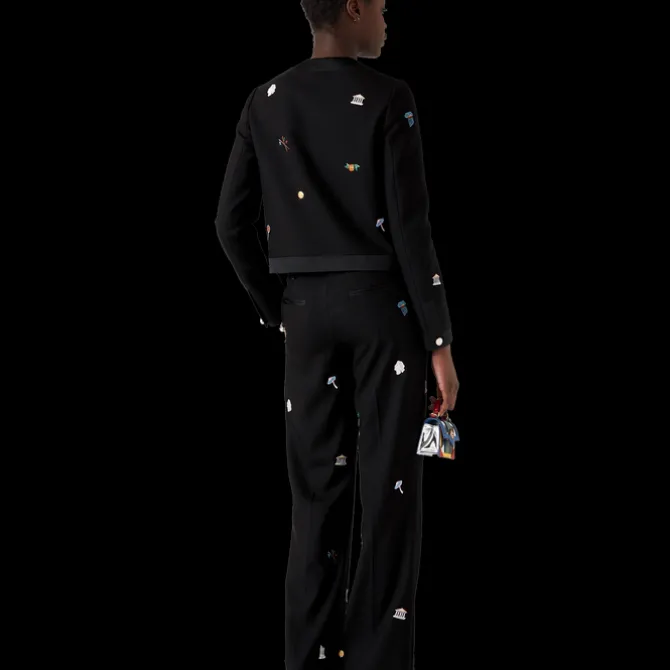 Embroidered Motif Wool Tailored Trousers