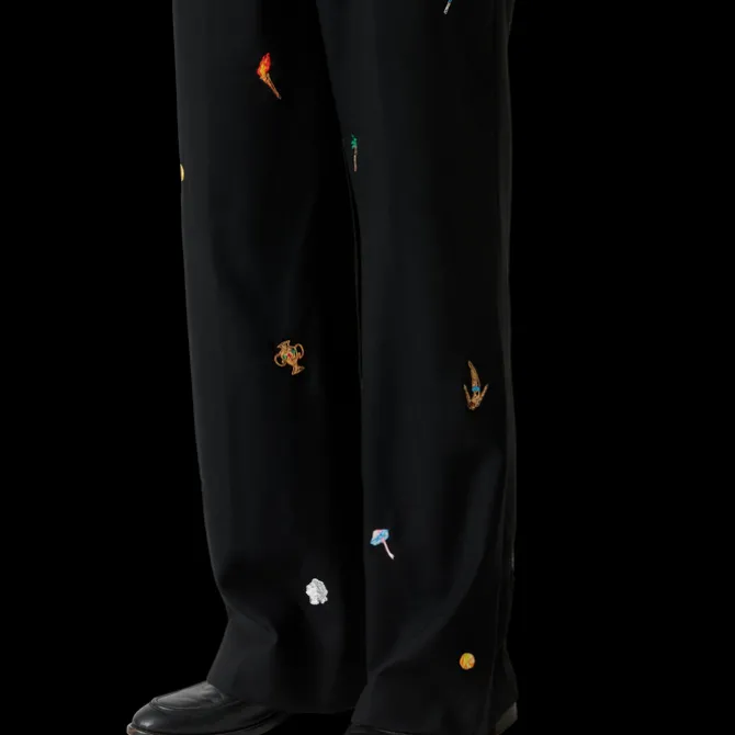 Embroidered Motif Wool Tailored Trousers