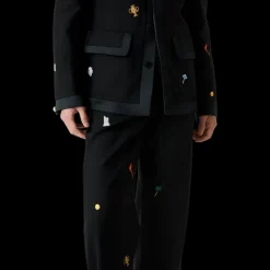 Embroidered Motif Wool Tailored Trousers