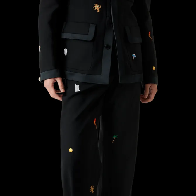 Embroidered Motif Wool Tailored Trousers