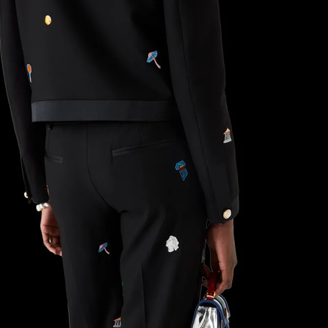 Embroidered Motif Wool Tailored Trousers