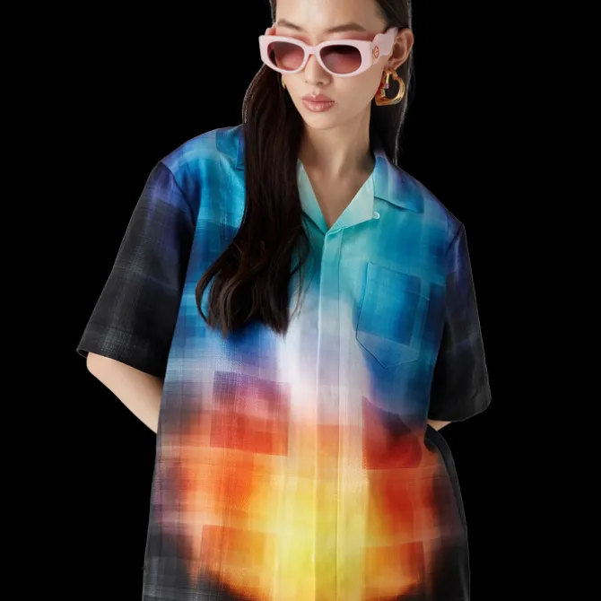 Gradient Check Viscose Blend Short Sleeve Shirt