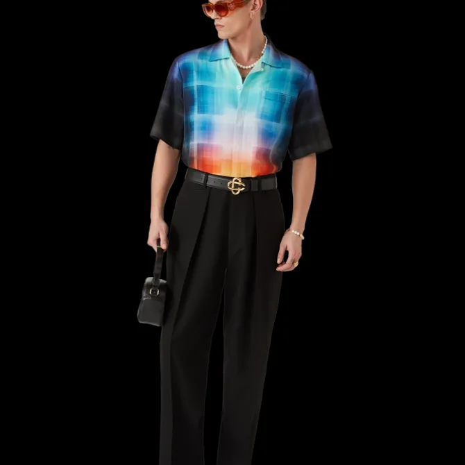 Gradient Check Viscose Blend Short Sleeve Shirt