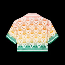 Gradient Heart Monogram Cropped Silk Shirt