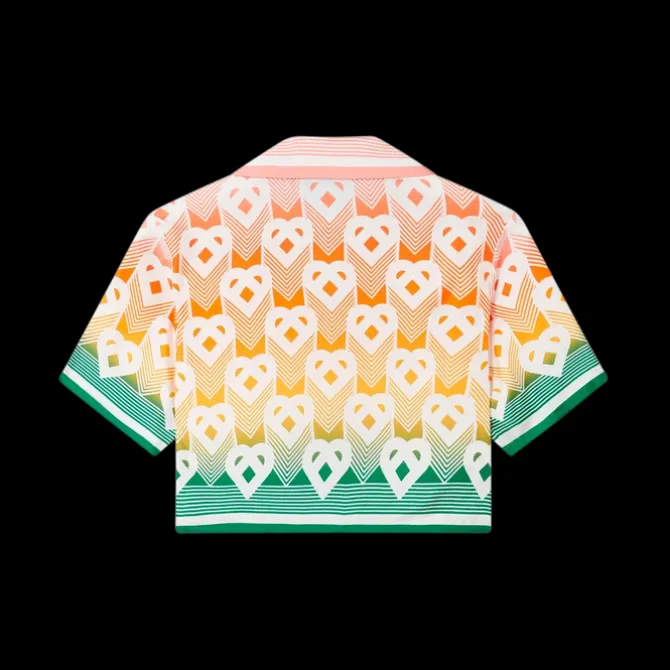 Gradient Heart Monogram Cropped Silk Shirt
