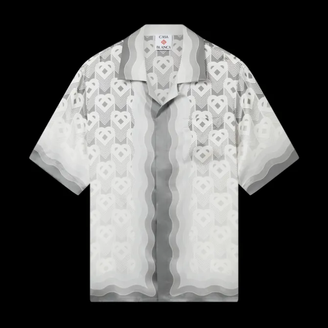 Gradient Heart Monogram Short Sleeve Silk Shirt