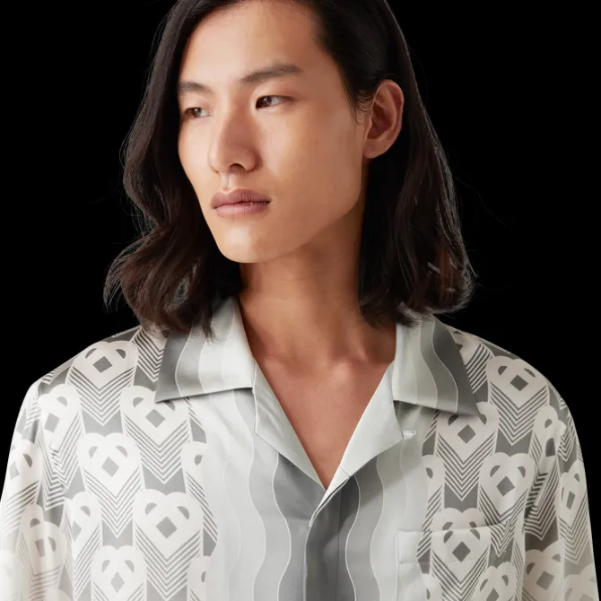 Gradient Heart Monogram Short Sleeve Silk Shirt