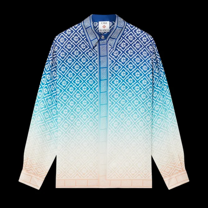 Jacquard Gradient Long Sleeve Silk Shirt