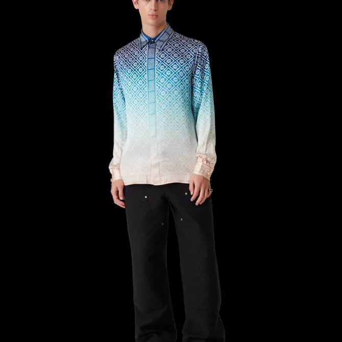 Jacquard Gradient Long Sleeve Silk Shirt