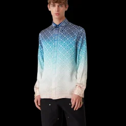 Jacquard Gradient Long Sleeve Silk Shirt