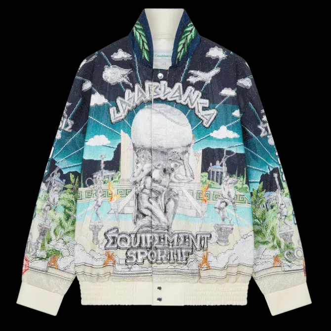 Le Temple Du Sport Leather Crystal Bomber Jacket