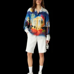 Midnight Acropolis Long Sleeve Silk Shirt