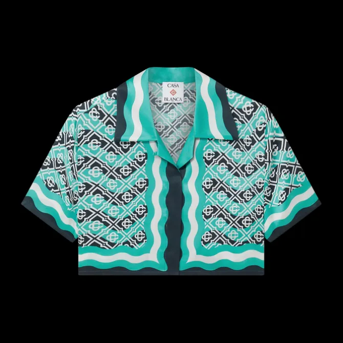 Monogram Wave Cropped Silk Shirt