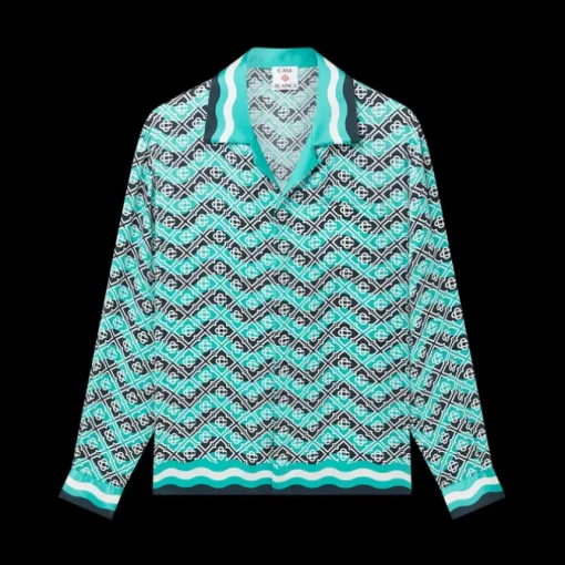 Monogram Wave Long Sleeve Silk Shirt