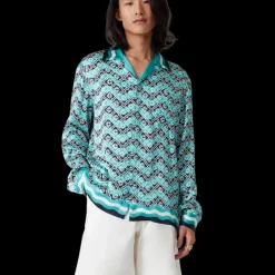 Monogram Wave Long Sleeve Silk Shirt