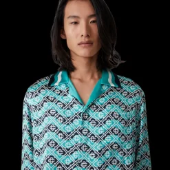 Monogram Wave Long Sleeve Silk Shirt