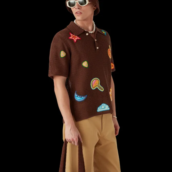Motif Crochet Polo Shirt