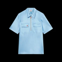 Satin Quarter Zip Short Sleeve Shirt