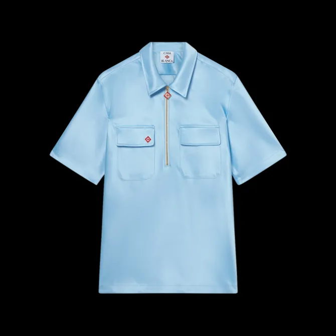 Satin Quarter Zip Short Sleeve Shirt
