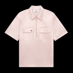 Satin Quarter Zip Short Sleeve Shirt
