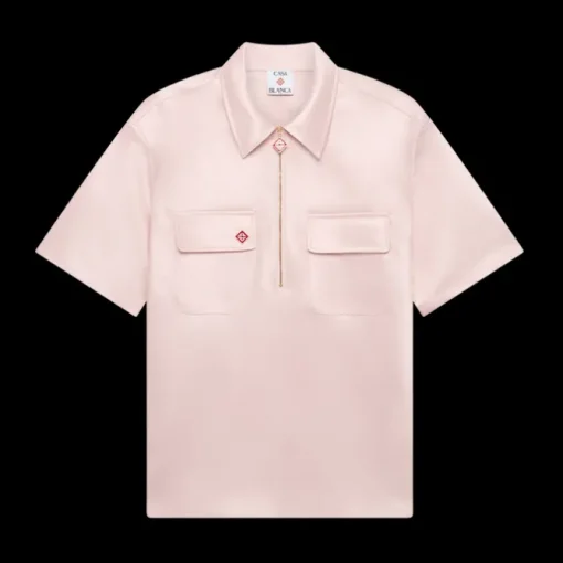 Satin Quarter Zip Short Sleeve Shirt