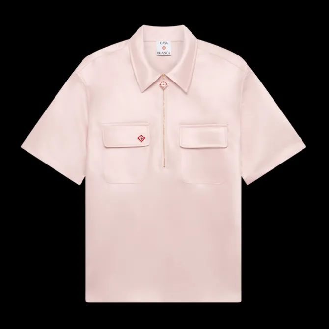 Satin Quarter Zip Short Sleeve Shirt