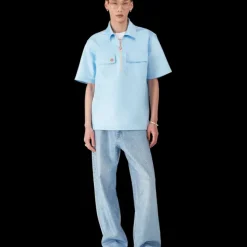 Satin Quarter Zip Short Sleeve Shirt
