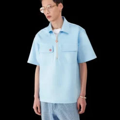 Satin Quarter Zip Short Sleeve Shirt