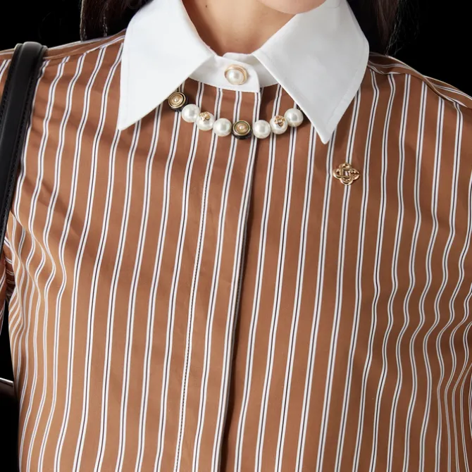 Stripe Cropped Long Sleeve Shirt