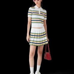 Stripe Pleated Skirt