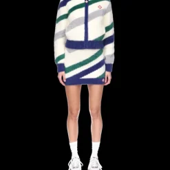 Striped Fluffy Zip Up Jumper