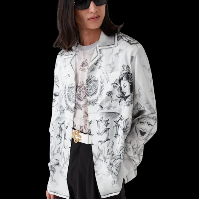 Tattoo Long Sleeve Silk Shirt