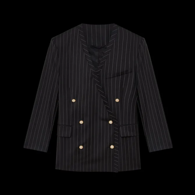 Wool Pinstripe Oversized Blazer
