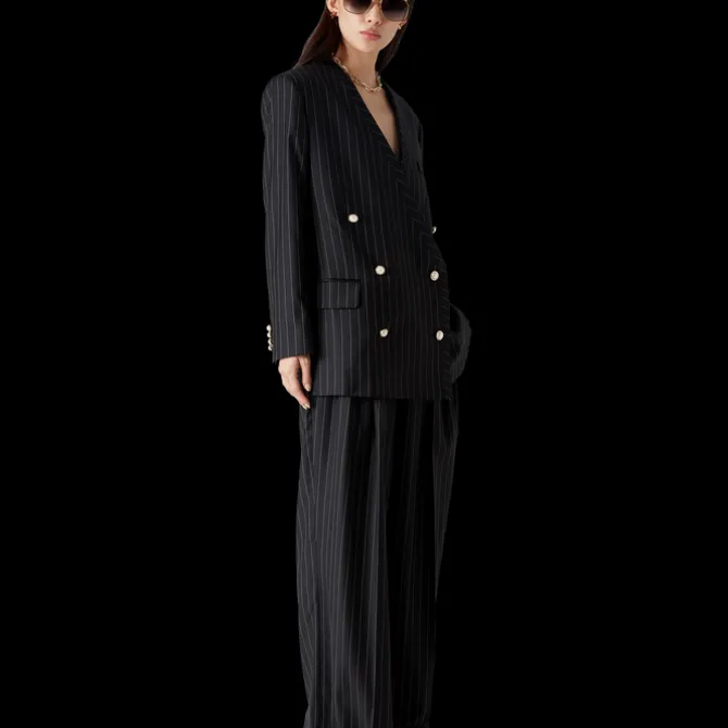 Wool Pinstripe Oversized Blazer