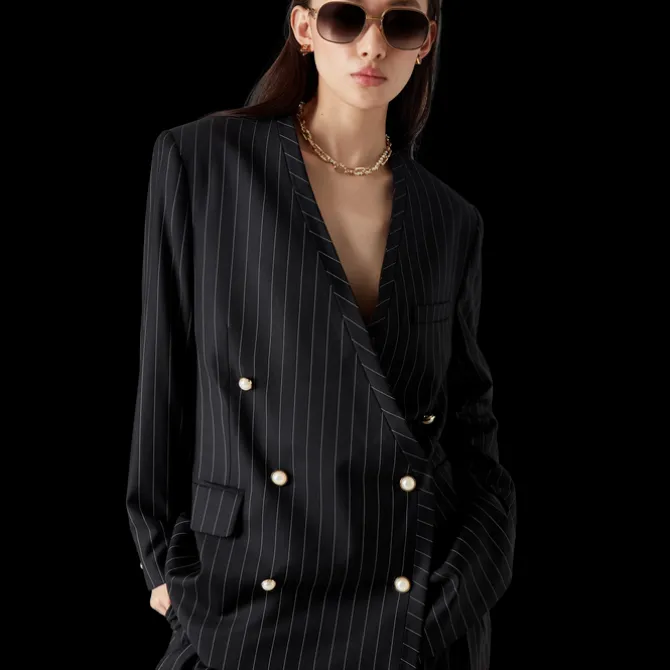 Wool Pinstripe Oversized Blazer